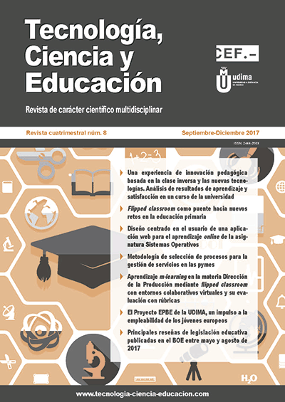 					Ver Revista Tecnología, Ciencia y Educación N.º 8 Septiembre-Diciembre 2017
				