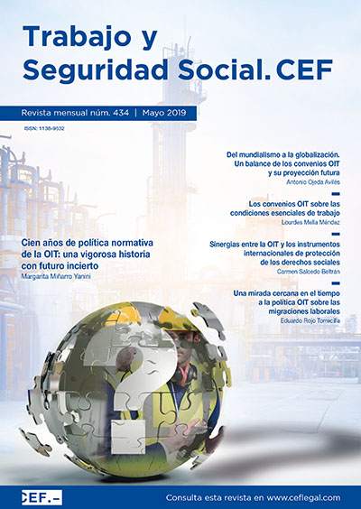 Mundo terraqueo con trabajadores y una interrogante  sobre un fondo industrial
