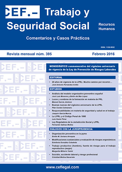 Reflexiones a los 20 años de vigencia de la Ley de Prevención de Riesgos Laborales: Mucho camino por recorrer... | Revista de Trabajo y Seguridad Social. CEF Reflexiones a los 20 años de vigencia de la Ley de Prevención de Riesgos Laborales: Mucho camino por recorrer... | Revista de Trabajo y Seguridad Social. CEF